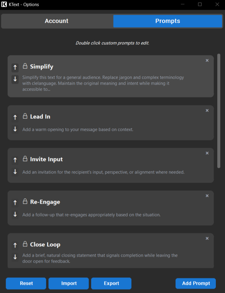 Prompt Manager interface